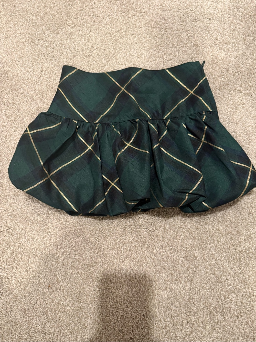 Gymboree Green Plaid Bubble Hem Skirt with Gold Accents